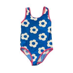 Mini Boden One Piece Flower Swimsuit Size 7-8Y 128cm Blue White Pink